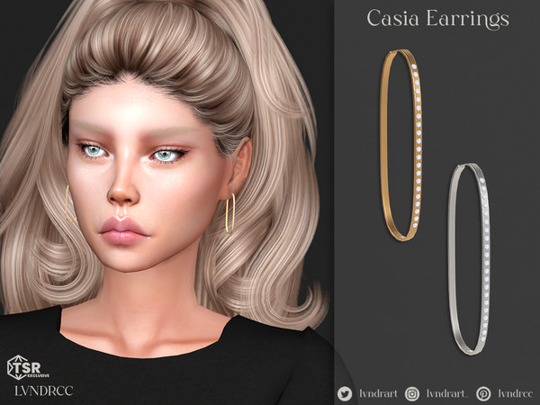 Sims 4 — Casia Earrings by LVNDRCC — Elongated hoops with diamond crystal detail, perfect for elegant casual looks.