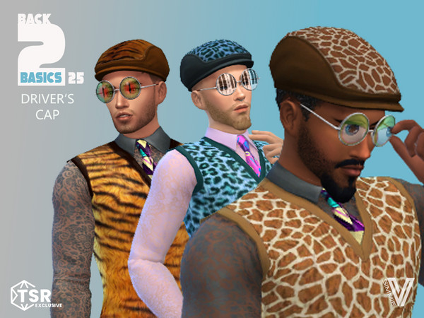 Sims 4 — B2B25 Driver Cap by SimmieV — If you like the vest, you'll love the matching cap. These 8 wild animal print caps