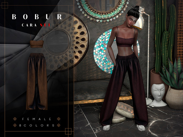 Sims 4 — Bobur Cara Baggy trousers.package by Bobur2 — Set consisting of a cropped top with thin straps and baggy