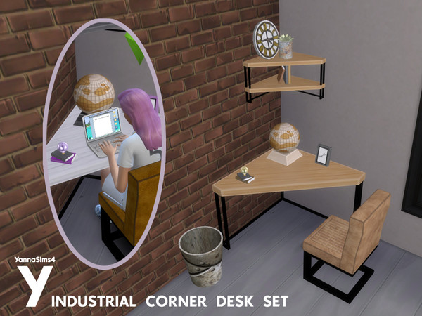 Sims 4 — YannaSims4 Industrial Corner Desk Set Globe by YannaSims4CC — I'm a bit bummed that we don't have a corner desk