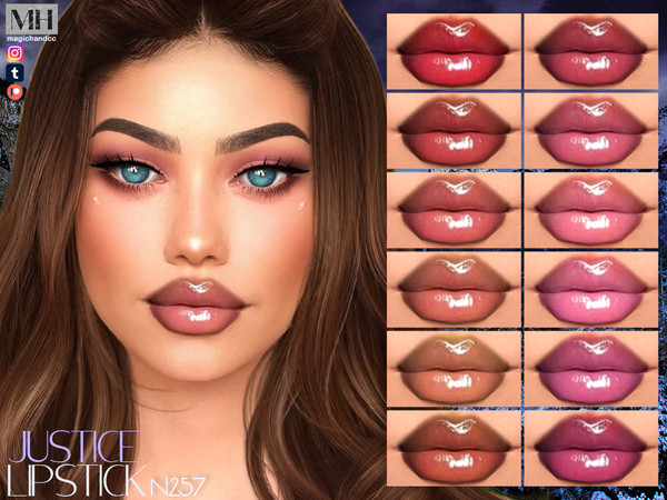 Sims 4 — Justice Lipstick N257 by MagicHand — Shiny lips in 16 colors - HQ Compatible.