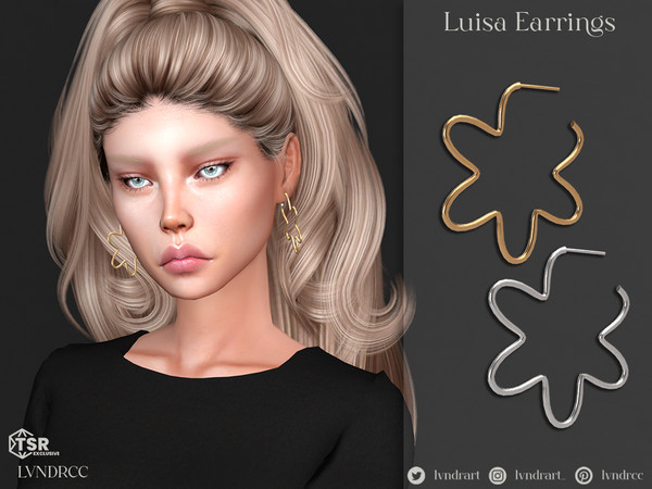 Sims 4 — Luisa Earrings by LVNDRCC — Flower shaped hoops in shiny gold and silver shades, perfect for party and casual