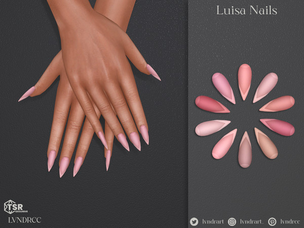 Sims 4 — Luisa Nails by LVNDRCC — Stiletto manicure with medium length in light spring shades with lighter geometric
