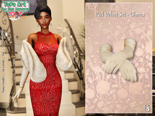 Sims 4 — TuPu Art Collab - Red Velvet Set (Gloves) by WisteriaSims — - FOR WOMAN - NEW MESH - TEEN TO ELDER - Gloves