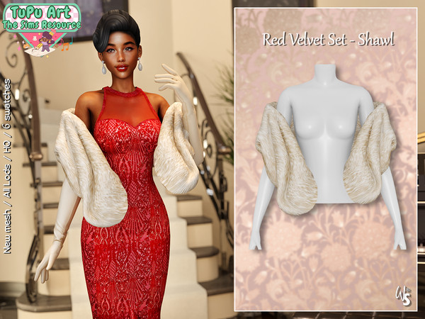 Sims 4 — TuPu Art Collab - Red Velvet Set (Shawl) by WisteriaSims — - FOR WOMAN - NEW MESH - TEEN TO ELDER - Hat Category