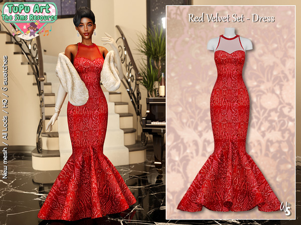 Sims 4 — TuPu Art Collab - Red Velvet Set (Dress) by WisteriaSims — - FOR WOMAN - NEW MESH - TEEN TO ELDER - Clothing