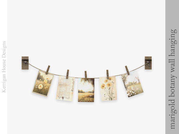 Sims 4 — Marigold Botany Wall Hanging by kerriganhouse — A cute, cottagecore decor set for bedroom or office.