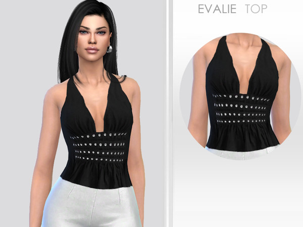 Sims 4 — Evalie Top by Puresim — Black top with silver beads