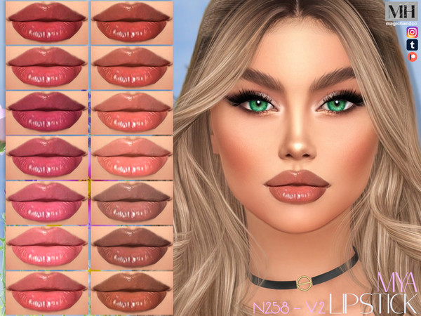 Sims 4 — Mya Lipstick N258 - V2 by MagicHand — Sweet Glossy Lips in 16 colors - HQ Compatible.