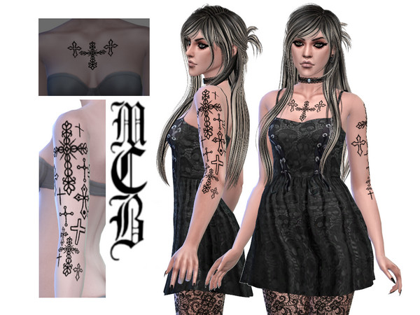 Sims 4 — Crosses Upper Arm Tattoo (Left) by MaruChanBe2 — A tattoo with crosses for your cuties.