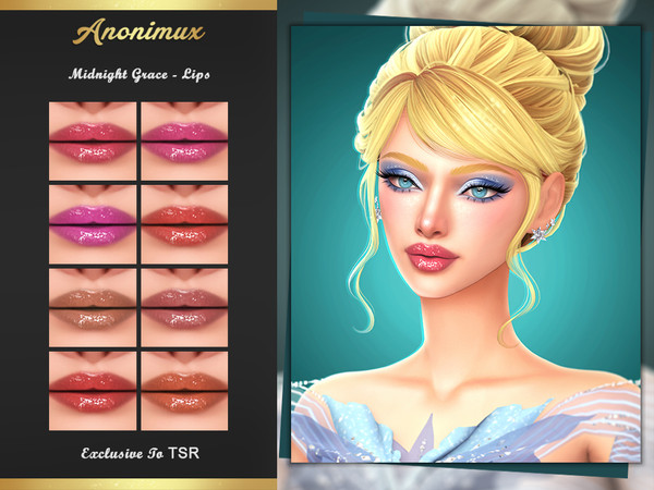 Sims 4 — Midnight Grace - Lips by Anonimux_Simmer — - 8 Swatches