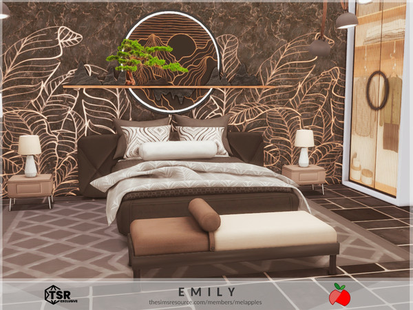 Sims 4 — Emily - bedroom by melapples — a large double bed bedroom in dark tones. enjoy! 8x7
