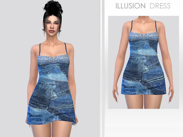 Sims 4 — Illusion Dress by Puresim — Blue illusion dress for female sims.