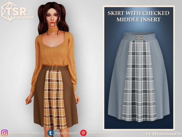 Sims 4 — Skirt with checked middle insert by MysteriousOo — Skirt with checked middle insert in 6 colors