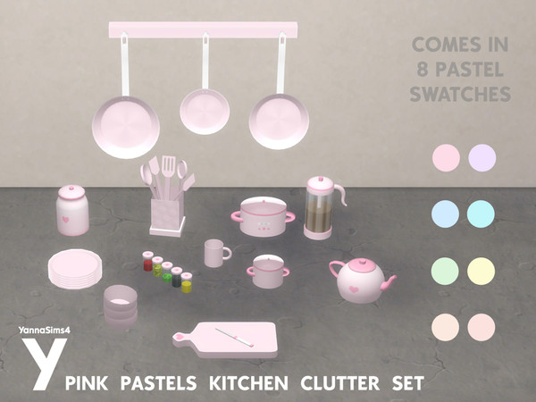 Sims 4 — Pink Pastels Kitchen Clutter Set by YannaSims4CC — Hi! Life got a bit crazy - I had to move to a different city
