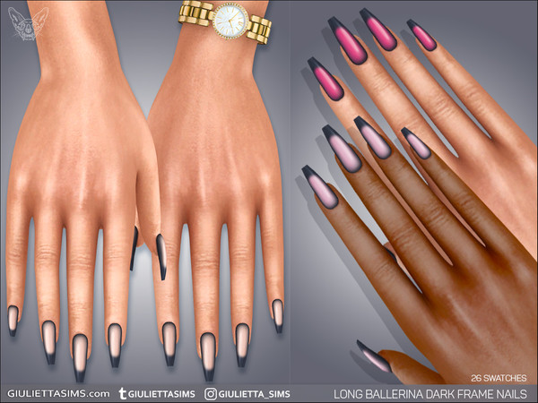 Sims 4 — Long Ballerina Dark Frame Nails by feyona — Long Ballerina Dark Frame Nails come with 26 swatches. * Fingernail