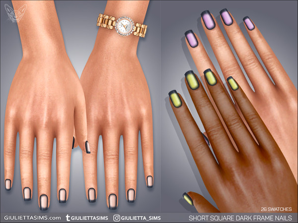 Sims 4 — Short Square Dark Frame Nails by feyona — Short Square Dark Frame Nails come with 26 swatches. * Fingernail