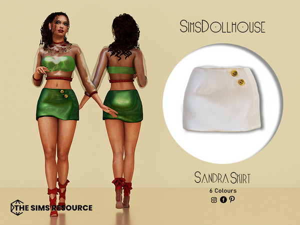 Sims 4 — Sandra Skirt by SimsDollhouse — Short shiny skirt in 6 different colours with two gold buttons on the front for