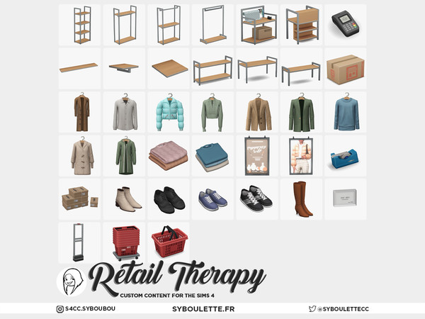 Sims 4 — Retail Therapy - Shelving system large wall shelf by Syboubou — Retail Therapy is the ultimate cc set for