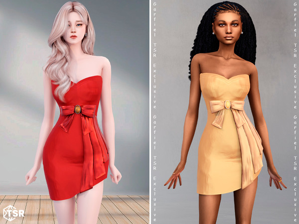 Sims 4 — Anna - Strapless mini dress with bow by Garfiel — A glamorous strapless mini dress featuring an elegant