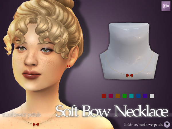 Sims 4 — Soft Bow Necklace by SunflowerPetalsCC — A matching bow necklace to my Soft Bow earrings. Comes in 8 bright