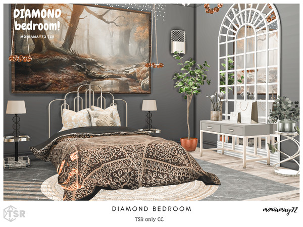 Sims 4 — Diamond Bedroom by Moniamay72 — A beautiful diamond elegant bedroom in green white colors.