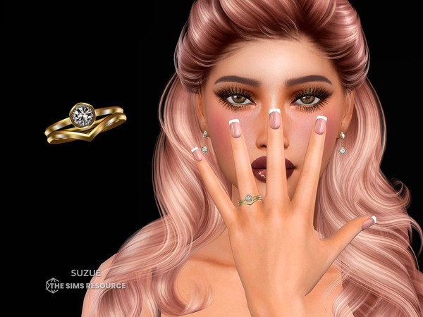 Sims 4 — Curved Wedding V Ring by Suzue — New Mesh (Suzue)