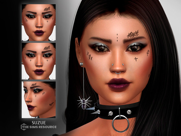 Sims 4 — Face Tattoo N39 by Suzue — 12 Swatches