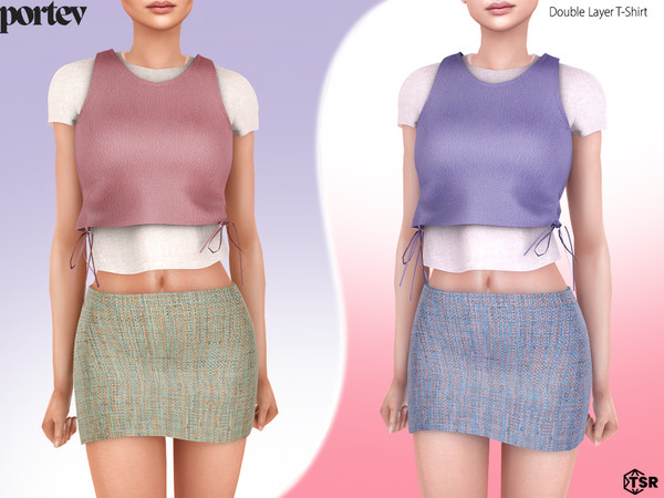 Sims 4 — Double Layer T-Shirt by portev — new Mesh 5 colors