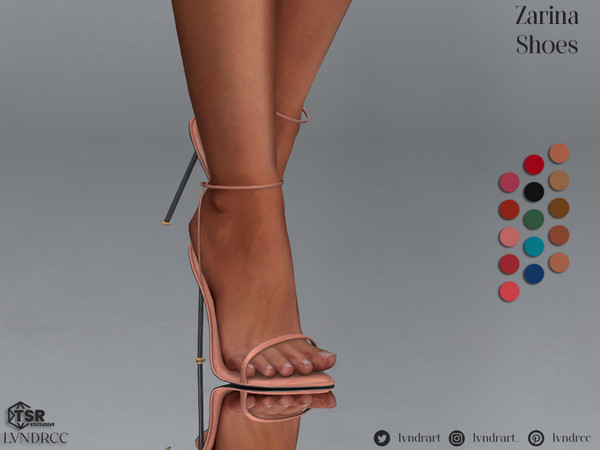 Sims 4 — Zarina Shoes by LVNDRCC — Modern and minimalist shoes on a cylindrical statement heel. In bright jewel and