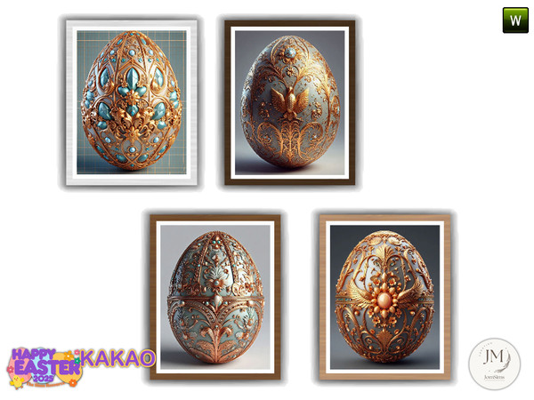 Sims 4 — kakao garden wall paintings1 by jomsims — An elegant and enchanting Easter garden set featuring 18 items,