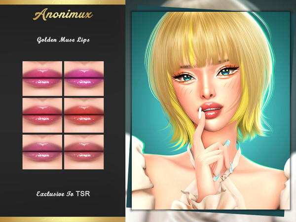 Sims 4 — Golden Muse Lips by Anonimux_Simmer — - 6 Swatches