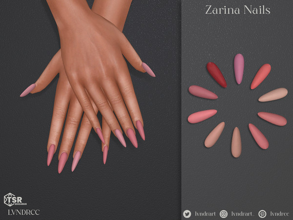 Sims 4 — Zarina Nails by LVNDRCC — Monochromatic almond manicure in light, pastel spring shades.