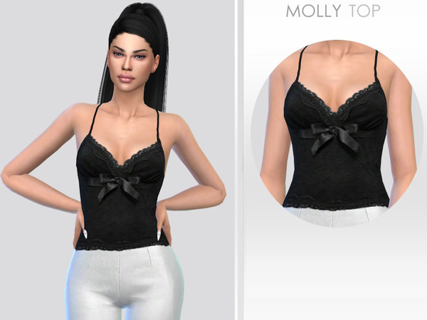 Sims 4 — Molly Top by Puresim — Black top with a bow.