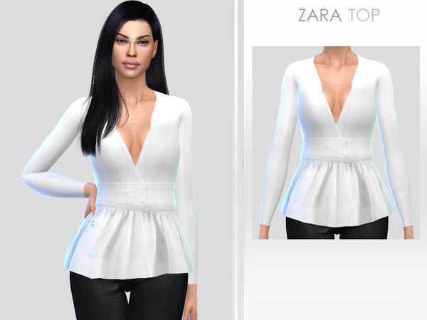 Sims 4 — Zara Top by Puresim — White long sleeve top for female sims