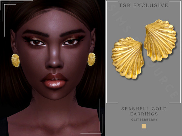 Sims 4 — Seashell Gold Earrings by Glitterberryfly — Get a $6 discount on the Yearly VIP Subscription using code