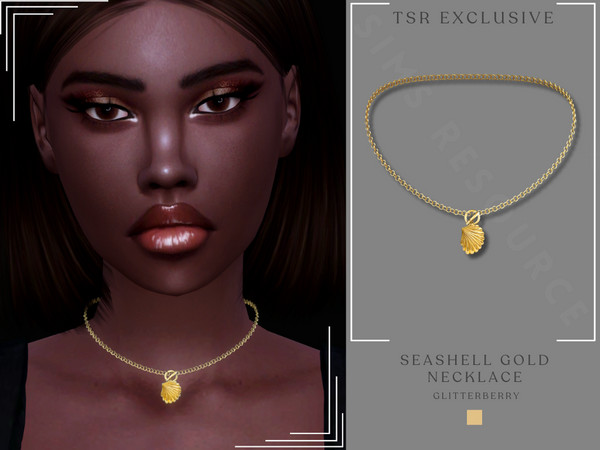 Sims 4 — Seashell Gold Necklace by Glitterberryfly — Get a $6 discount on the Yearly VIP Subscription using code