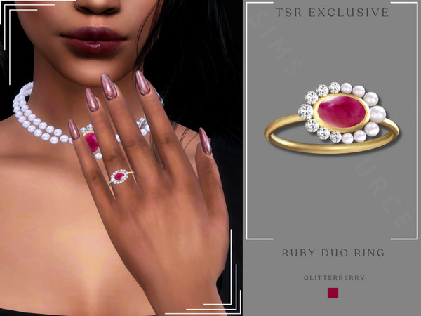 Sims 4 — Ruby Duo Ring by Glitterberryfly — Get a $6 discount on the Yearly VIP Subscription using code