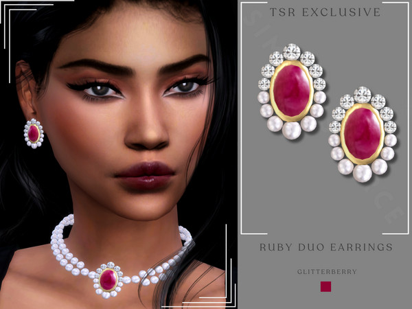 Sims 4 — Ruby Duo Earrings by Glitterberryfly — Get a $6 discount on the Yearly VIP Subscription using code