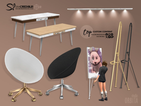Sims 4 — Orbita Study Chair by SIMcredible! — Bringing to your sims a posh office room. With a touch of marble and golden
