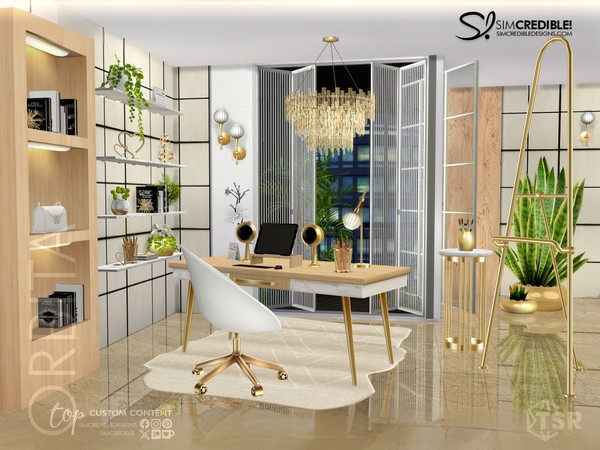 Sims 4 — Orbita Study Desk by SIMcredible! — Bringing to your sims a posh office room. With a touch of marble and golden