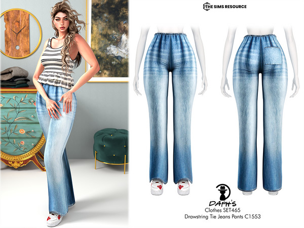 Sims 4 — Clothes SET465 - Drawstring Tie Jeans Pants C1553 by Daph's — 12 Swatches