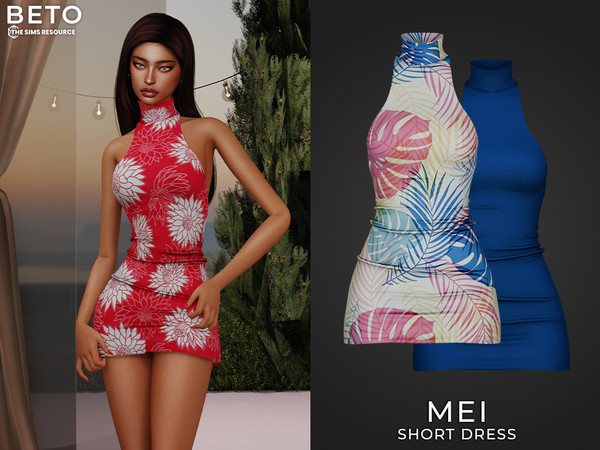 Sims 4 — Mei (Short Dress) by Beto_ae0 — Long and elegant dress, with solid colors and various prints