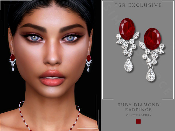 Sims 4 — Ruby Diamond Earrings by Glitterberryfly — Get a $6 discount on the Yearly VIP Subscription using code
