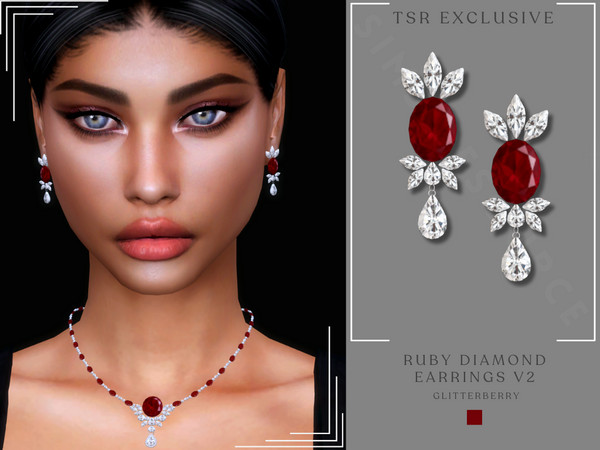 Sims 4 — Ruby Diamond Earrings v2 by Glitterberryfly — Get a $6 discount on the Yearly VIP Subscription using code