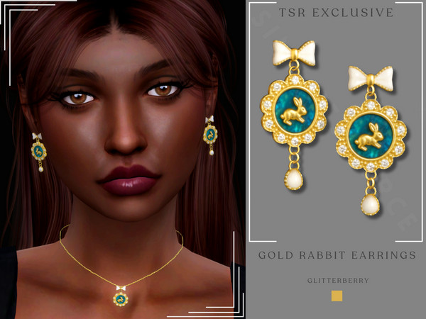 Sims 4 — Gold Rabbit Earrings by Glitterberryfly — Get a $6 discount on the Yearly VIP Subscription using code