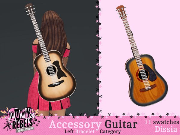 Sims 4 — Accessory Guitar (Right) by Dissia — Accessory guitar on your sim back on left or right side + acc colors for