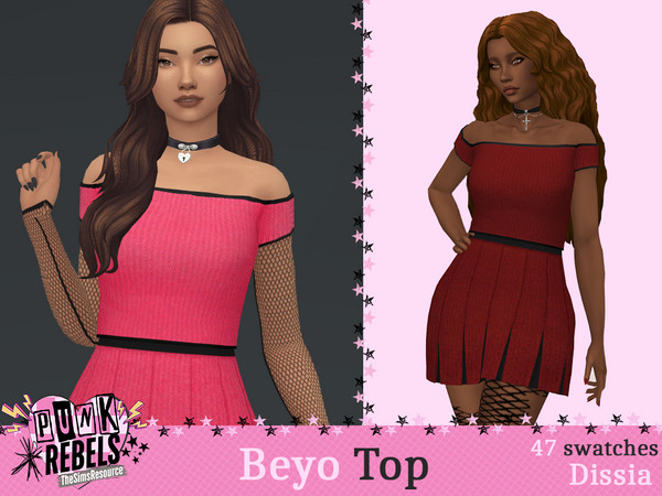 Sims 4 — Beyo Top by Dissia — Bare shoulders short sleeves short alternative style top