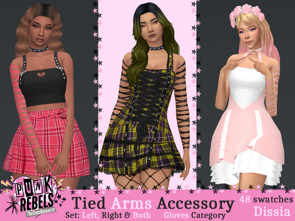 Sims 4 — Tied Arms Accessory Set by Dissia — Accessory strings tied on left, right or both sim arms