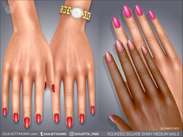 Sims 4 — Rounded Square Shiny Medium Nails by feyona — Rounded Square Shiny Medium Nails come with 24 swatches. These